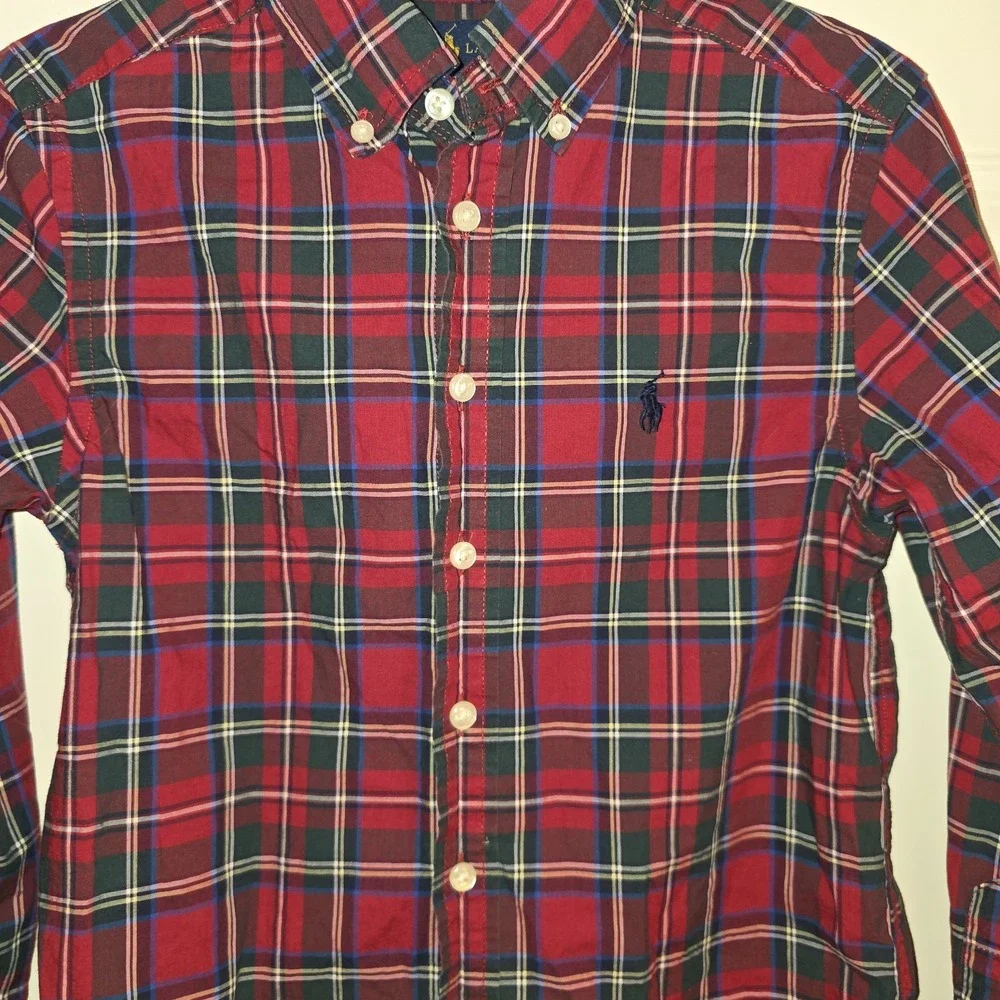 Ralph Lauren Boys Size 8 Tartan Plaid Holiday Christmas Button Down Long-sleeved